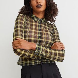New Plaid Mesh Collared Button Down Shirt